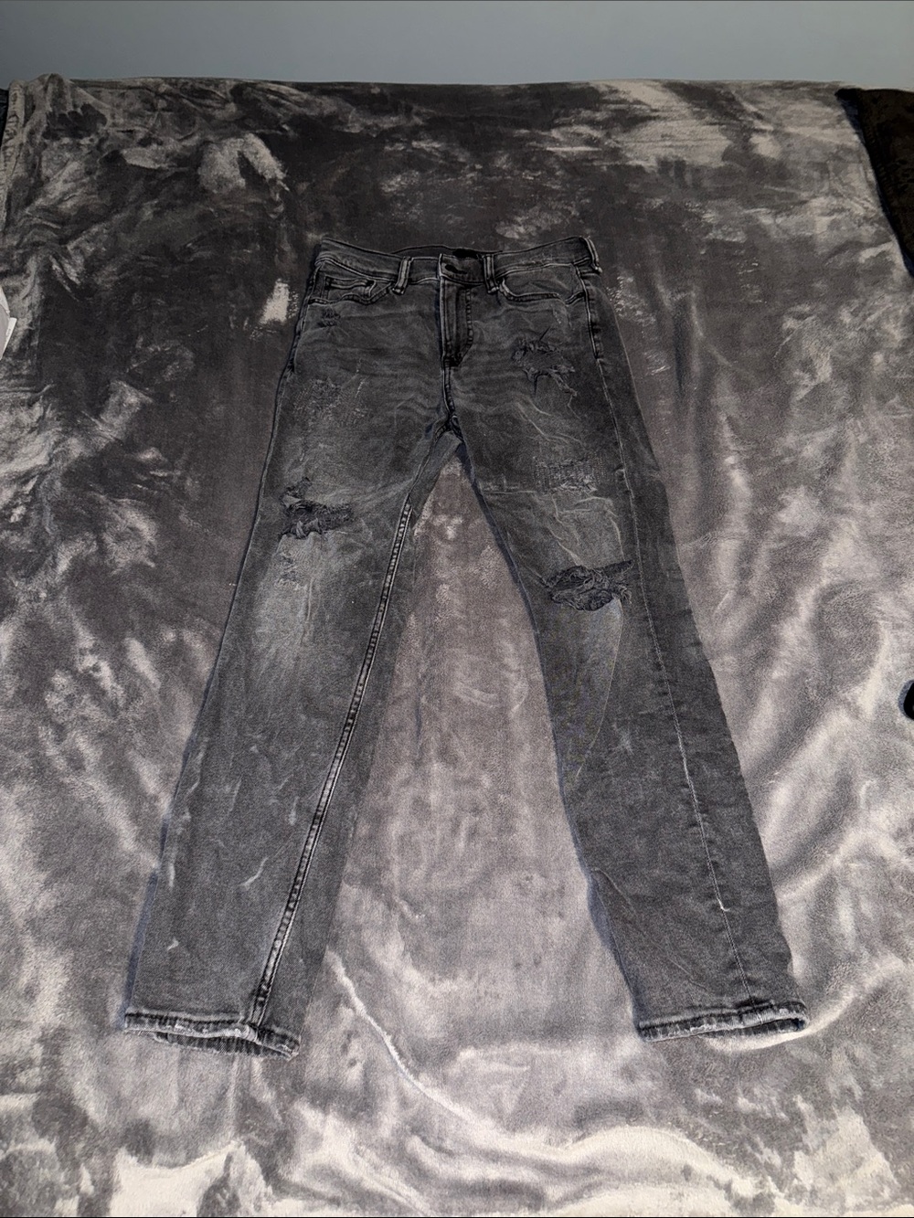 H&M Men's Black Washed Skinny Jeans with Distressed Knees